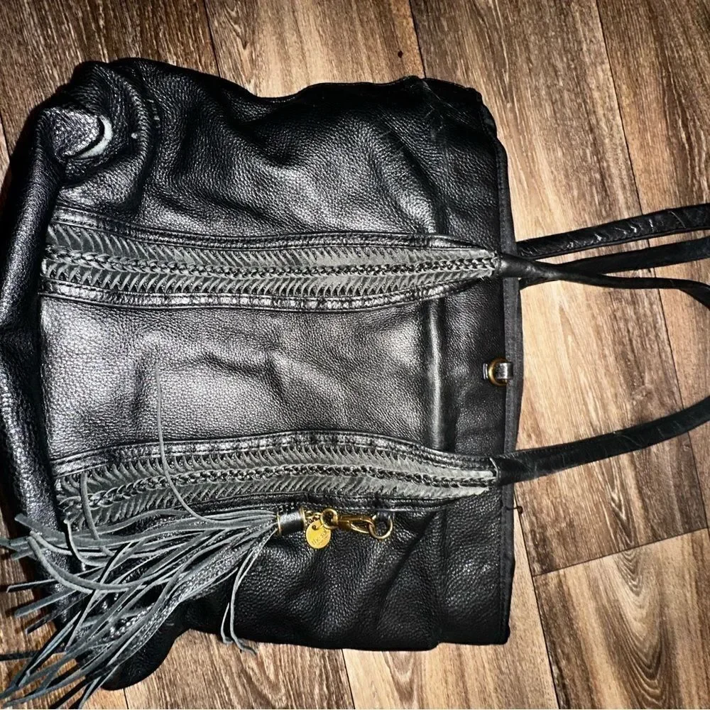 THE Sak Collective Sienna Leather Black Medium Shopper Satchel Bag EUC